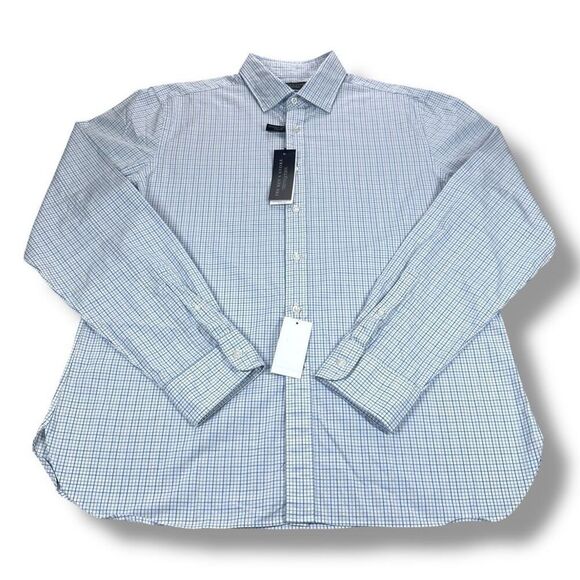 NWT Bloomingdales Button Down Shirt Mens Size XXL 2XL 2X Slim Fit Stretch Blue - Picture 2 of 9